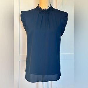 Daniel Rainn Navy Ruffle Sleeve Blouse